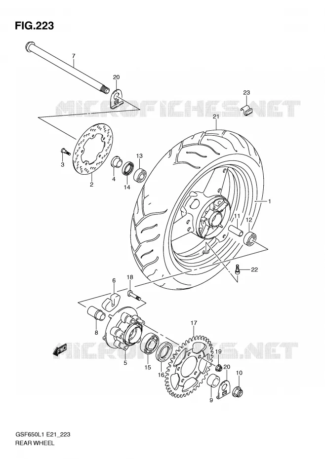 ROUE ARRIERE (GSF650L1 E21) Suzuki MOTO 650 BANDIT 2011  GSF650SL1(E21)