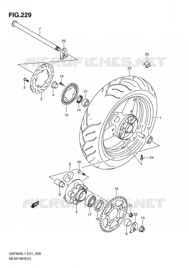 ROUE ARRIERE (GSF650SAL1 E21) Suzuki MOTO 650 BANDIT 2011  GSF650L1(E21)