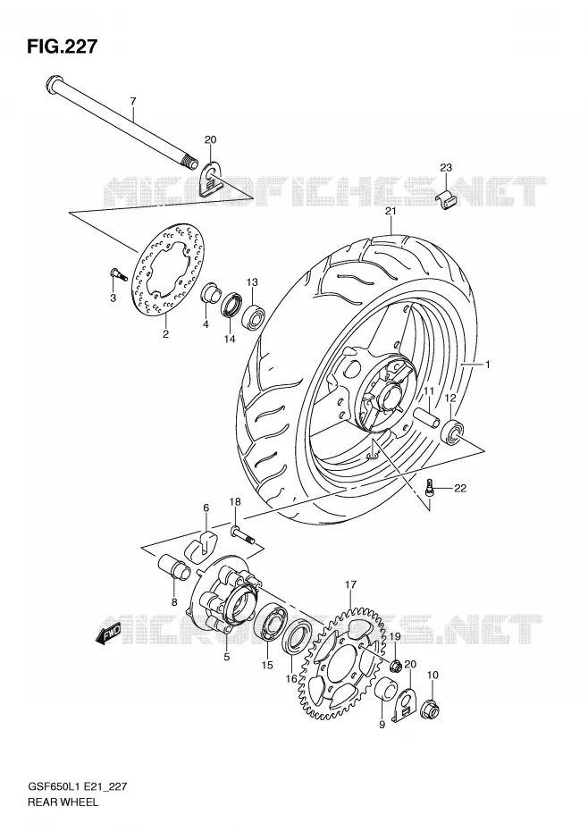 ROUE ARRIERE (GSF650SL1 E21) Suzuki MOTO 650 BANDIT 2011  GSF650UL1(E21)