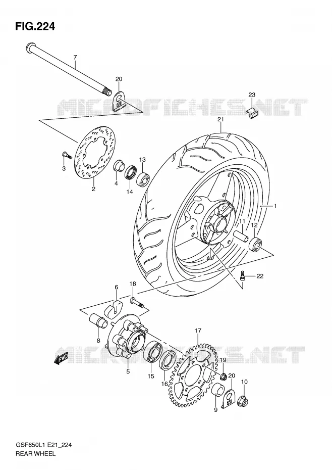 ROUE ARRIERE (GSF650UL1 E21) Suzuki MOTO 650 BANDIT 2011  GSF650SUL1(E21)