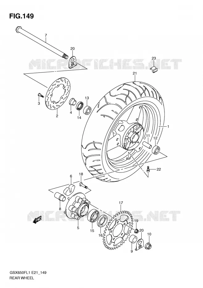 ROUE ARRIERE (GSX650FUL1 E24) Suzuki MOTO 650 GSX-F 2011  GSX650FUAL1(E21)