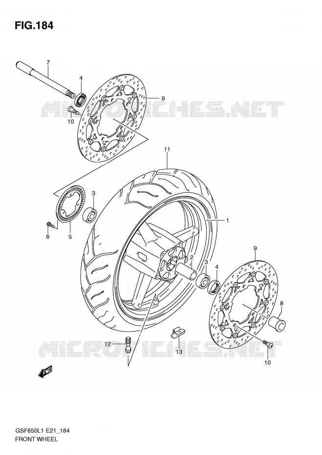 ROUE AVANT (GSF650SUAL1 E21) Suzuki MOTO 650 BANDIT 2011  GSF650SUL1(E21)
