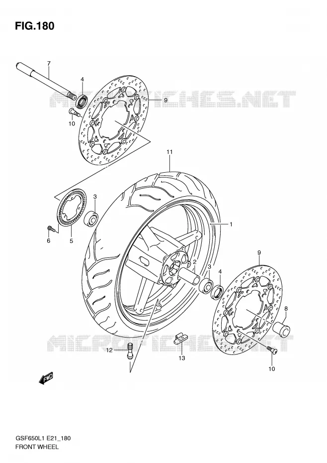 ROUE AVANT (GSF650UAL1 E21) Suzuki MOTO 650 BANDIT 2011  GSF650SUAL1(E21)
