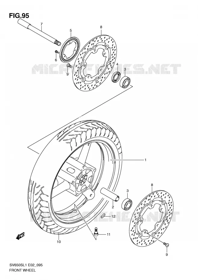 ROUE AVANT (SV650SAL1 E24) Suzuki MOTO 650 SV 2011  SV650SL1(E2)