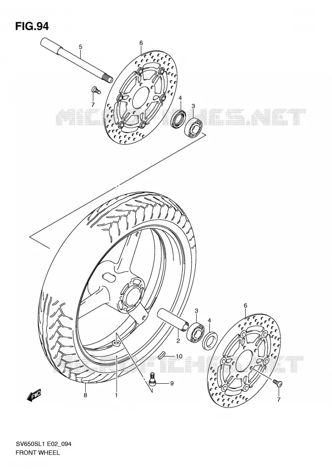 ROUE AVANT (SV650SL1 E24) Suzuki MOTO 650 SV 2011  SV650SL1(E2)