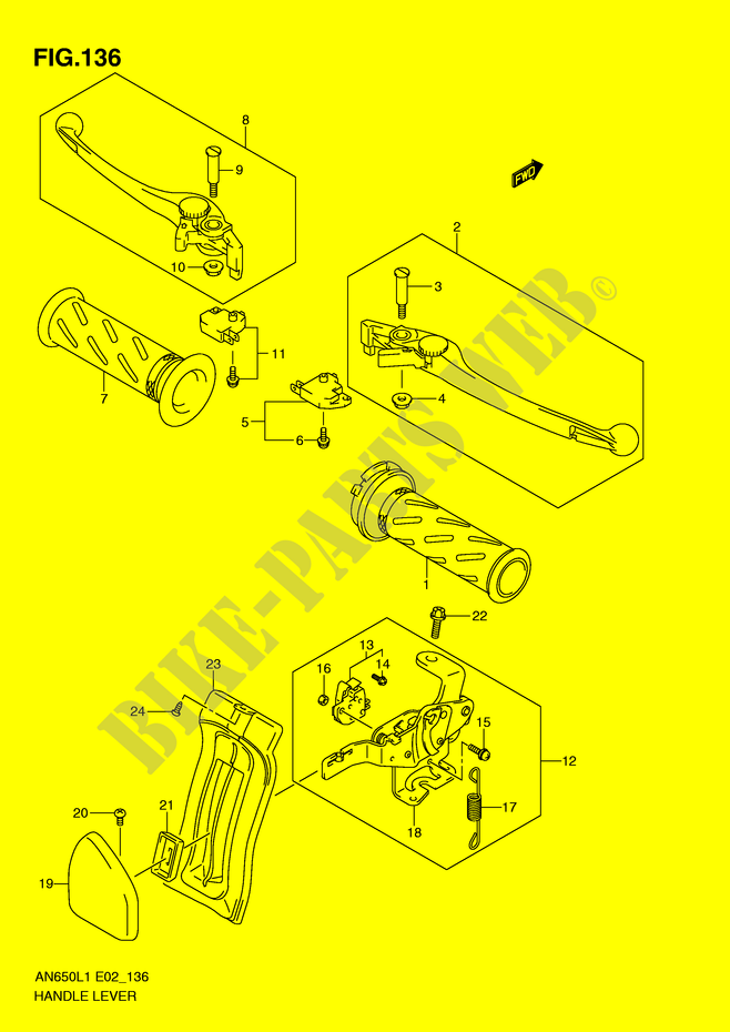 LEVIERS   POIGNEES (AN650AL1 E24) pour Suzuki BURGMAN 650 2011
