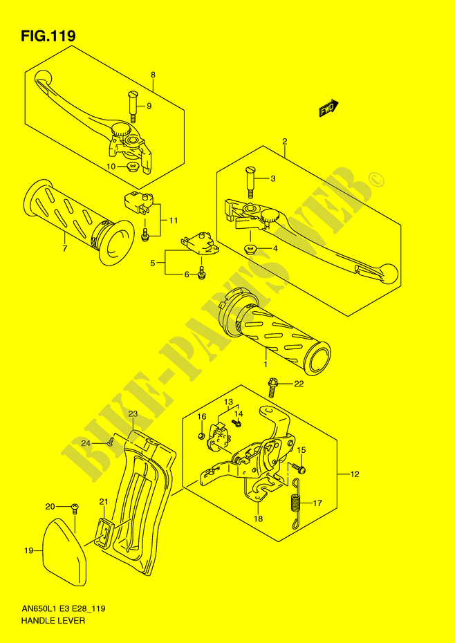 LEVIERS   POIGNEES (AN650AL1 E33) pour Suzuki BURGMAN 650 2011