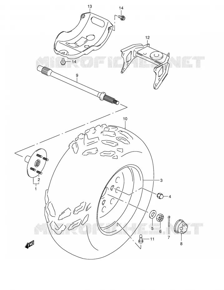ROUE ARRIERE GAUCHE (MODELE W/X) Suzuki QUAD 500 QUADMASTER 1999  LT-F500FX(E24)