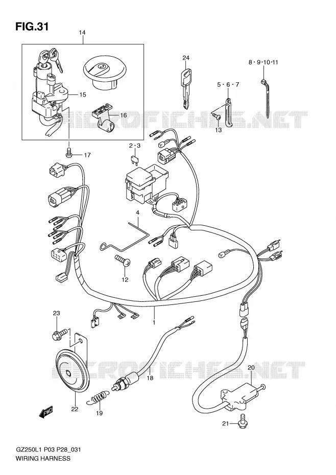 FAISCEAU ELECTRIQUE (MODEL P28) Suzuki MOTO 250 MARAUDER 2011  GZ250L1(P3)