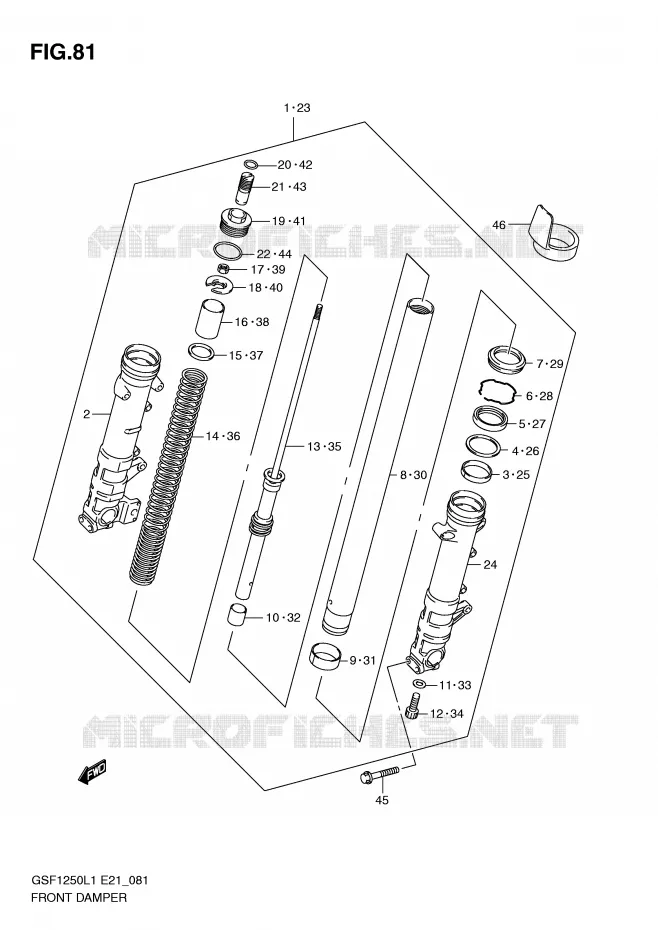 FOURCHE (GSF1250L1 E24) Suzuki MOTO 1250 BANDIT 2011  GSF1250AL1(E21)