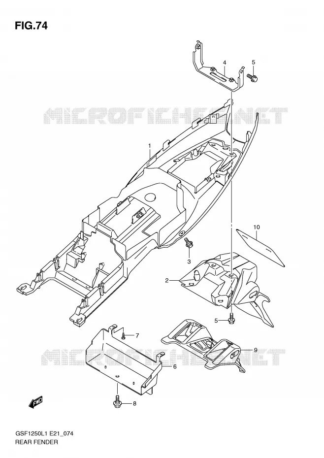 GARDE BOUE ARRIERE (GSF1250AL1 E24) Suzuki MOTO 1250 BANDIT 2012  GSF1250L1(E21)