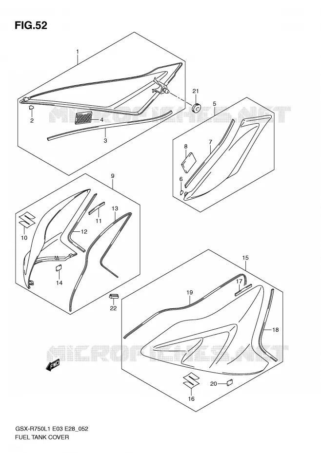 RESERVOIR D'ESSENCE - COUVERCLES Suzuki MOTO 750 GSX-R 2011  GSX-R750L1(E3)