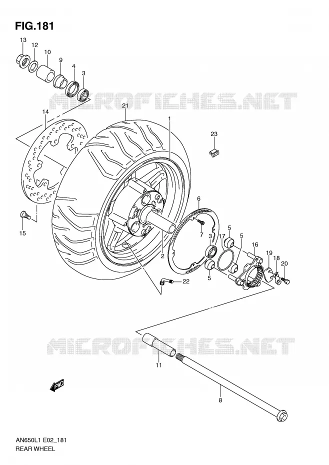 ROUE ARRIERE (AN650AL1 E24) Suzuki SCOOTER 650 BURGMAN 2011  AN650AL1(E2)