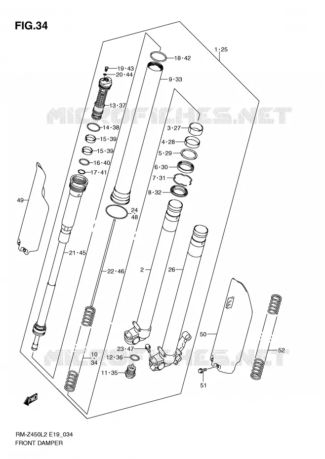AMORTISSEUR AVANT Suzuki MOTO 450 RM-Z 2012  RM-Z450L2(E19)