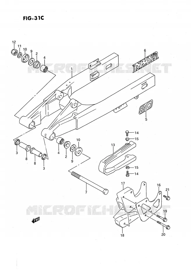 BRAS OSCILLANT ARRIERE (MODELE M/N/P/R/S) Suzuki MOTO 80 RM 1991  RM80M(E24)
