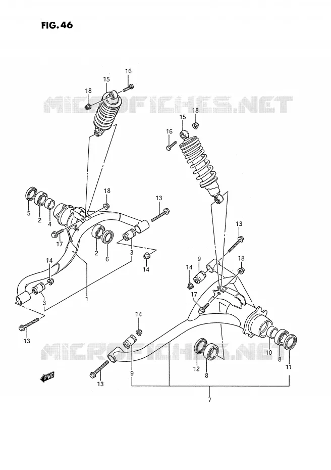 BRAS SUSPENSION ARRIERE (MODELE H) Suzuki QUAD 250 QUADRUNNER 1994  LT-4WDR(E3)
