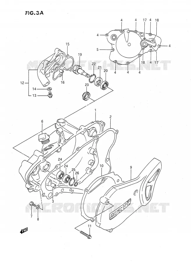 CARTER POMPE A EAU (MODELE K/L/M/N/P/R/S) Suzuki MOTO 80 RM 1994  RM80R(E24)