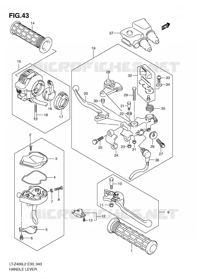 ENSEMBLE LEVIERS - POIGNEES Suzuki QUAD 400 QUADSPORT 2012  LT-Z400ZL2(E33)