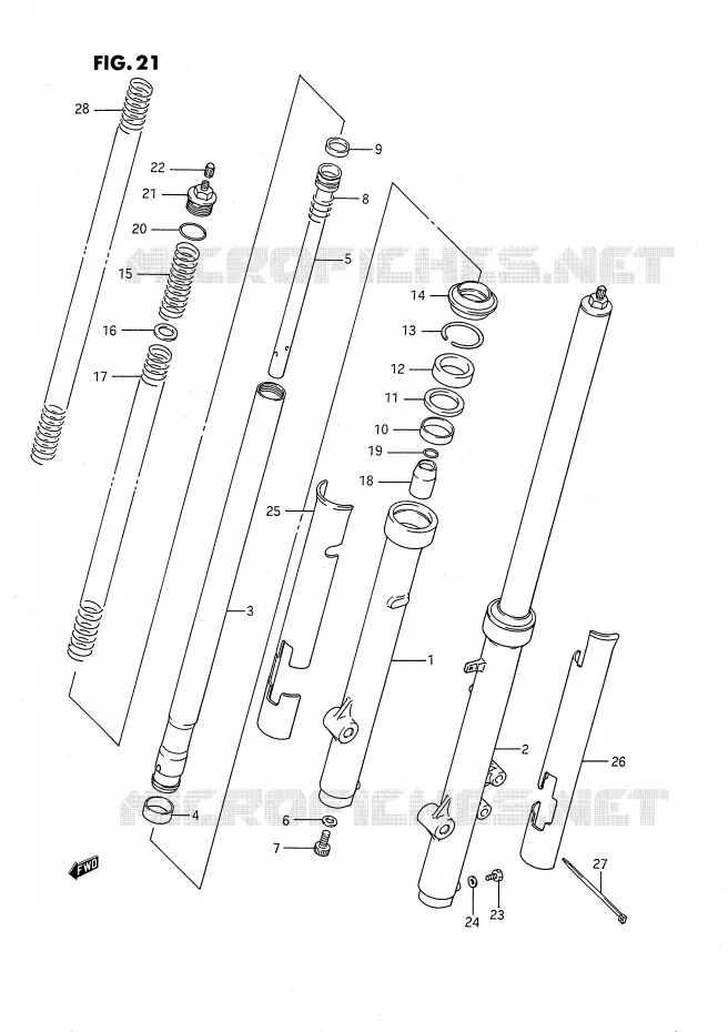 FOURCHE AVANT (MODELE G/H) Suzuki MOTO 80 RM 1990  RM80L(E24)