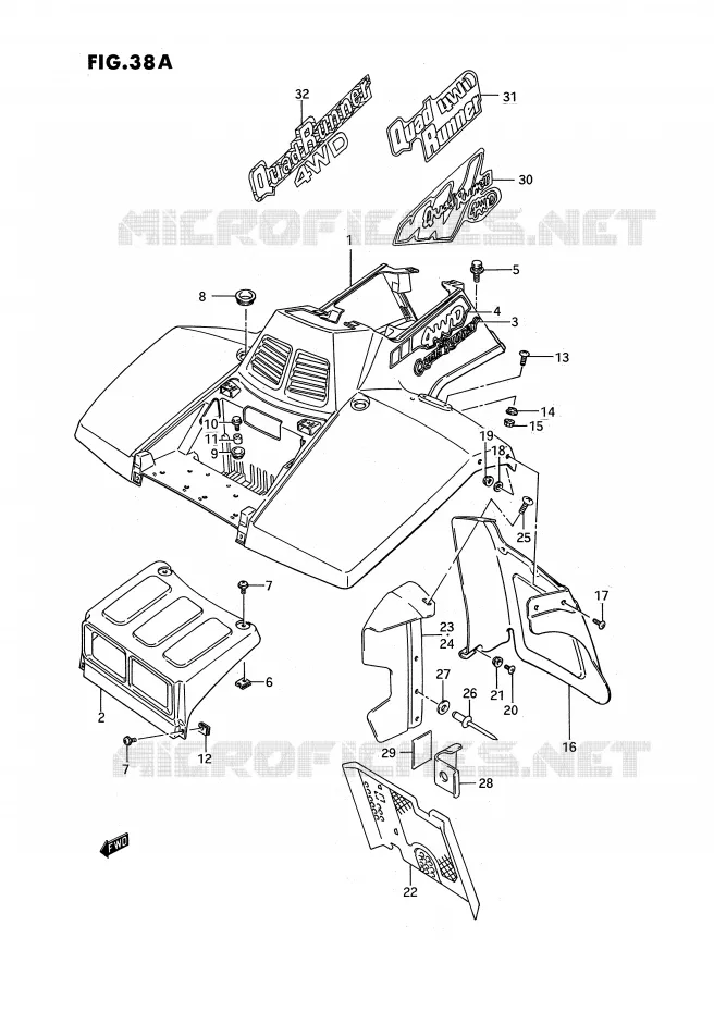 GARDE BOUE AVANT (MODELE M/N/P/R/S) Suzuki QUAD 250 QUADRUNNER 1988  LT-4WDJ(E3)