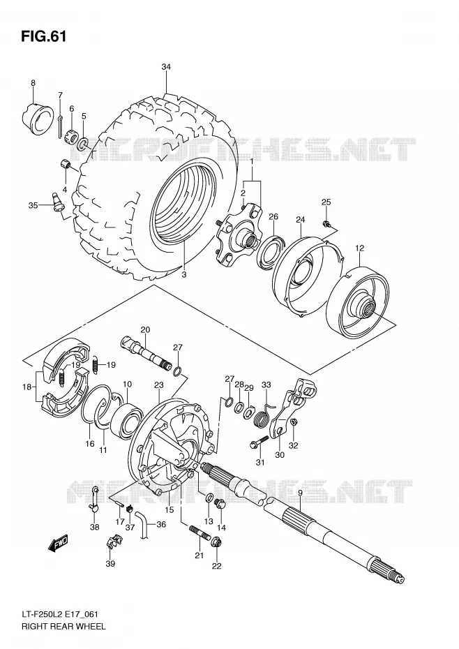 ROUE ARRIERE DROITE Suzuki QUAD 250 OZARK 2012  LT-F250L2(E17)