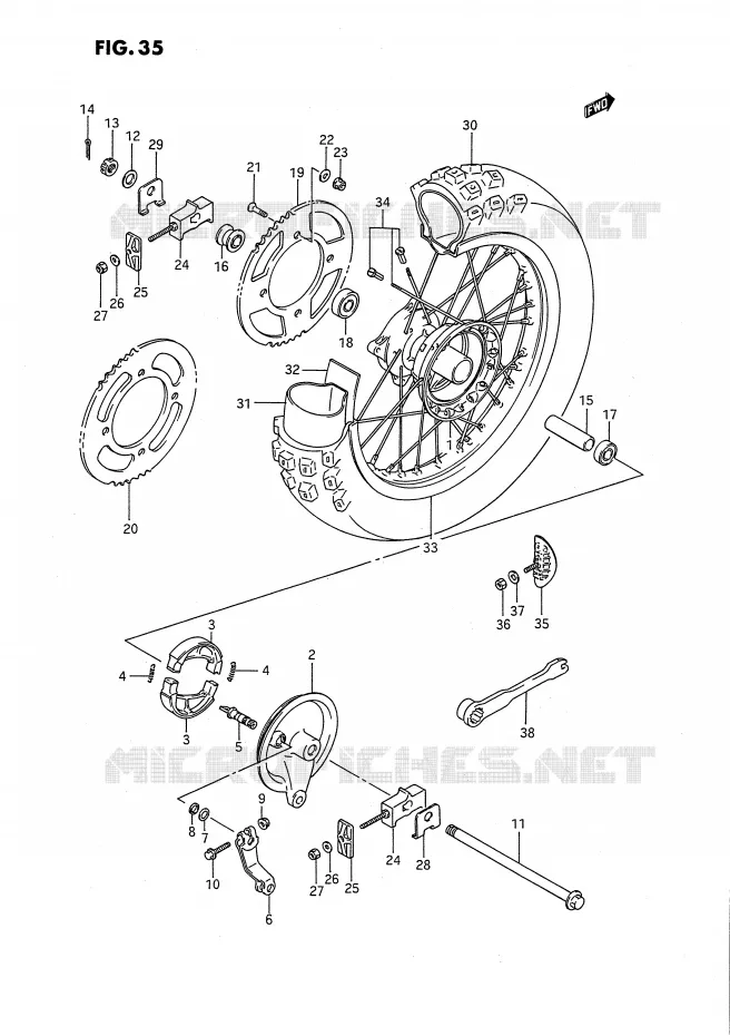 ROUE ARRIERE (MODELE G/H/K) Suzuki MOTO 80 RM 1994  RM80R(E24)