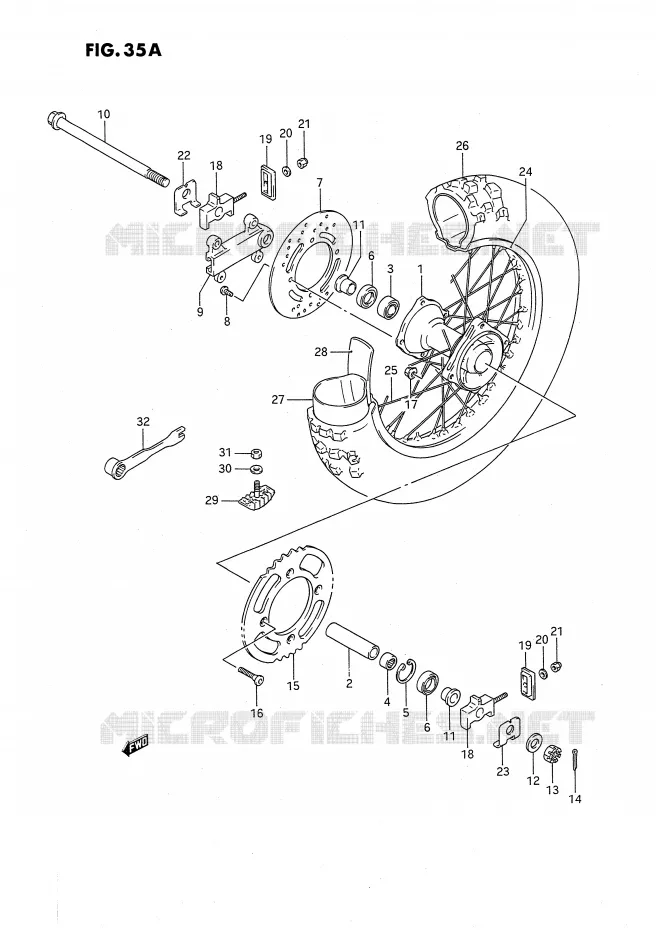 ROUE ARRIERE (MODELE L/M/N/P/R/S) Suzuki MOTO 80 RM 1989  RM80K(E24)