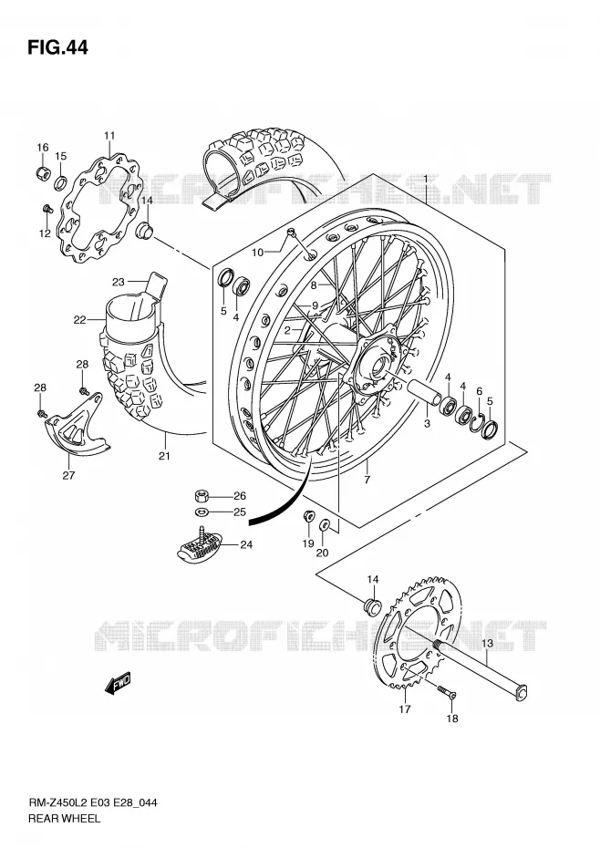 ROUE ARRIERE Suzuki MOTO 450 RM-Z 2012  RM-Z450L2(E3)