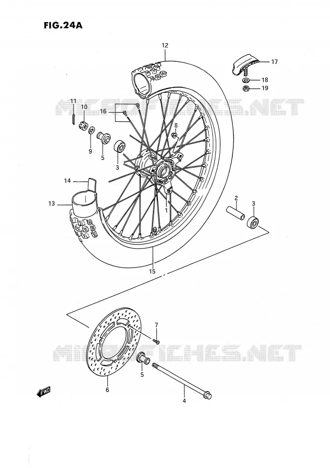 ROUE AVANT (MODELE L/M/N/P/R/S) Suzuki MOTO 80 RM 1992  RM80N(E24)