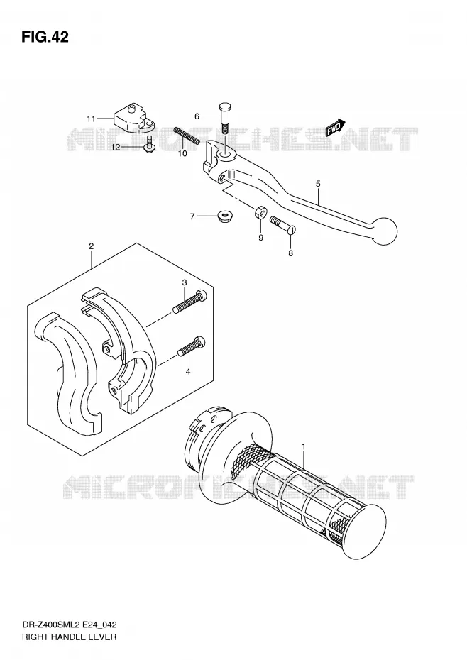 ENSEMBLE LEVIER - POIGNEE DROITE Suzuki MOTO 400 DR-Z 2012  DR-Z400SML2(E24)