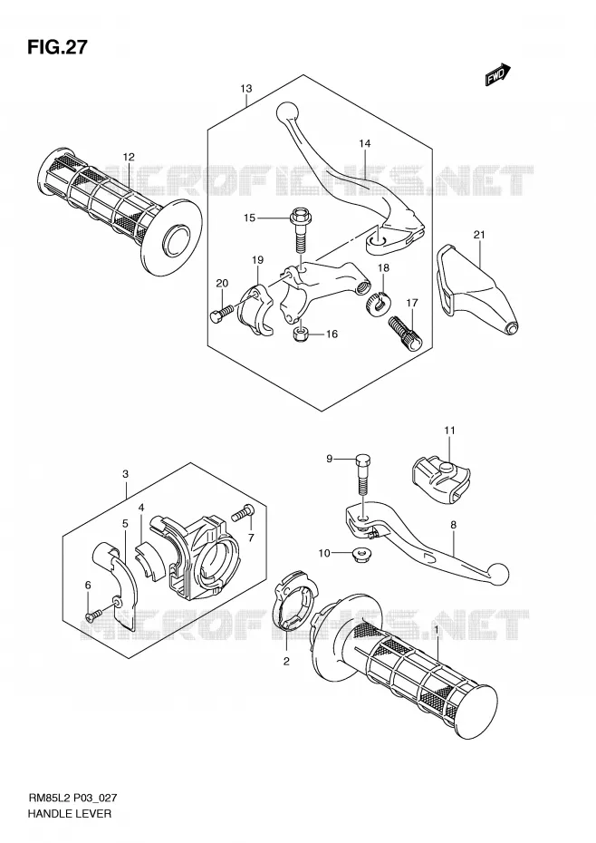 ENSEMBLE LEVIERS - POIGNEES Suzuki MOTO 85 RM 2012  RM85L2(P03)