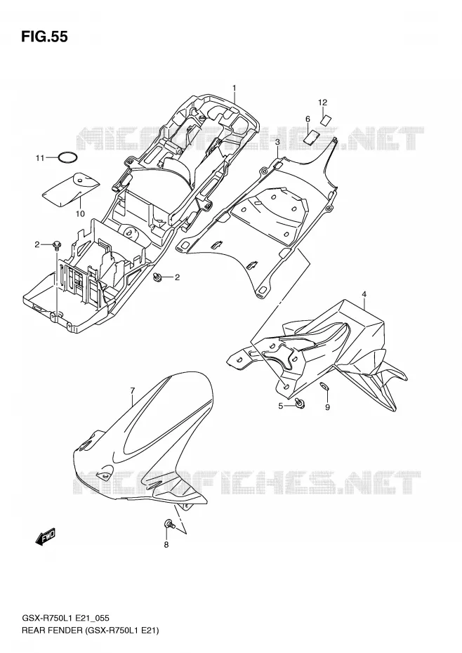 GARDE BOUE ARRIERE (GSX-R750L1 E21) Suzuki MOTO 750 GSX-R 2012  GSX-R750UFL1(E21)