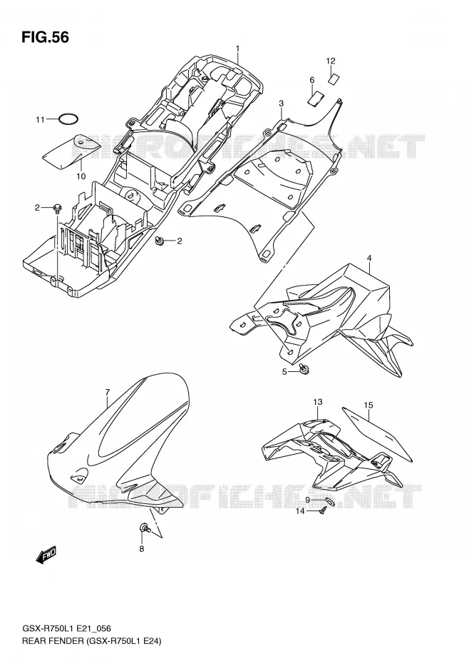 GARDE BOUE ARRIERE (GSX-R750L1 E24) Suzuki MOTO 750 GSX-R 2012  GSX-R750UFL1(E21)
