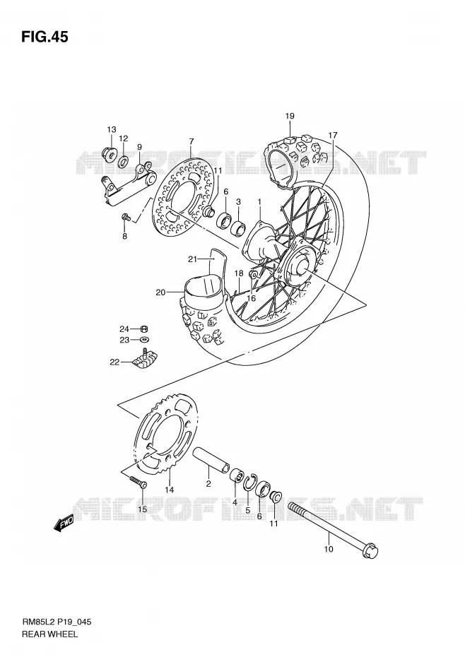 ROUE ARRIERE (RM85LL2 P19) Suzuki MOTO 85 RM 2012  RM85LL2(P19)