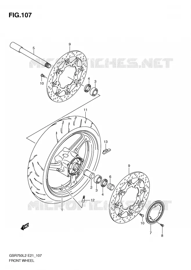 ROUE AVANT (GSR750AUEL2 E21) Suzuki MOTO 750 GSR 2012  GSR750AL2(E21)