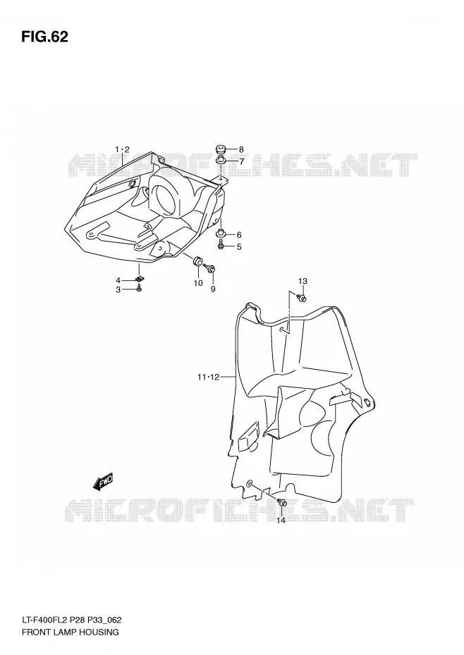 LOGEMENT PROJECTEUR AVANT Suzuki QUAD 400 KINGQUAD 2012  LT-F400FL2(P28)