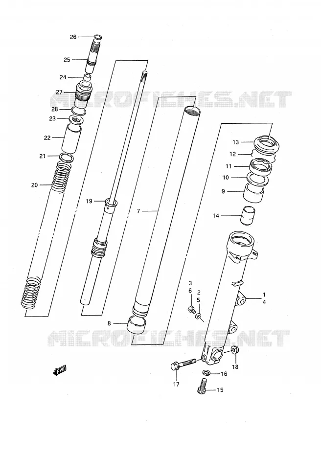 AMORTISSEUR AVANT (MODELE K/L/M/N/P) Suzuki MOTO 1100 GSX-F 1992  GSX1100FN(E28)
