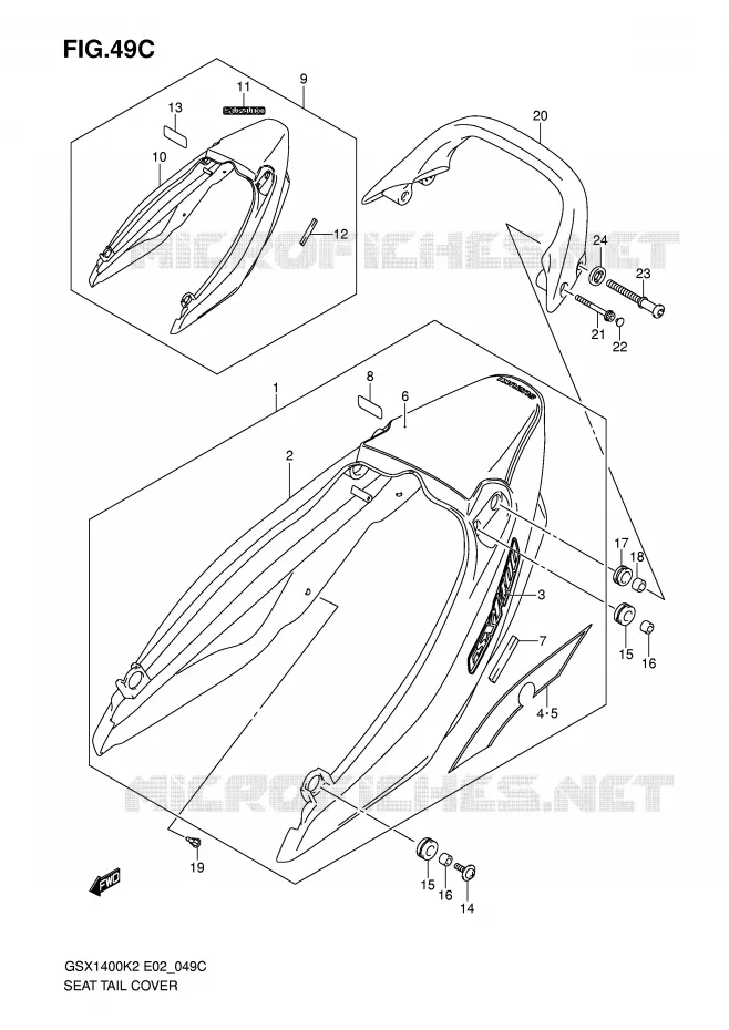 CARENAGE ARRIERE - CAPOT DE SELLE (MODELE K5) Suzuki MOTO 1400 GSX 2003  GSX1400K3(E2)