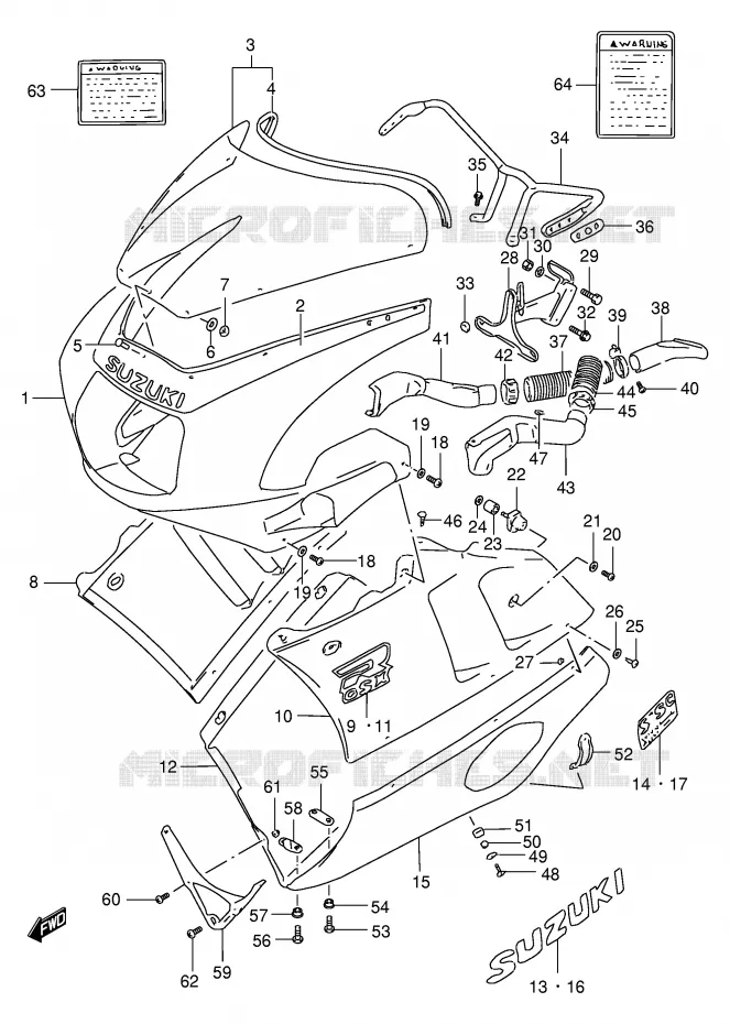 CARENAGE TETE DE FOURCHE (MODELE L 0UL) Suzuki MOTO 400 GSX-R 1991  GSX-R400RM(E30)