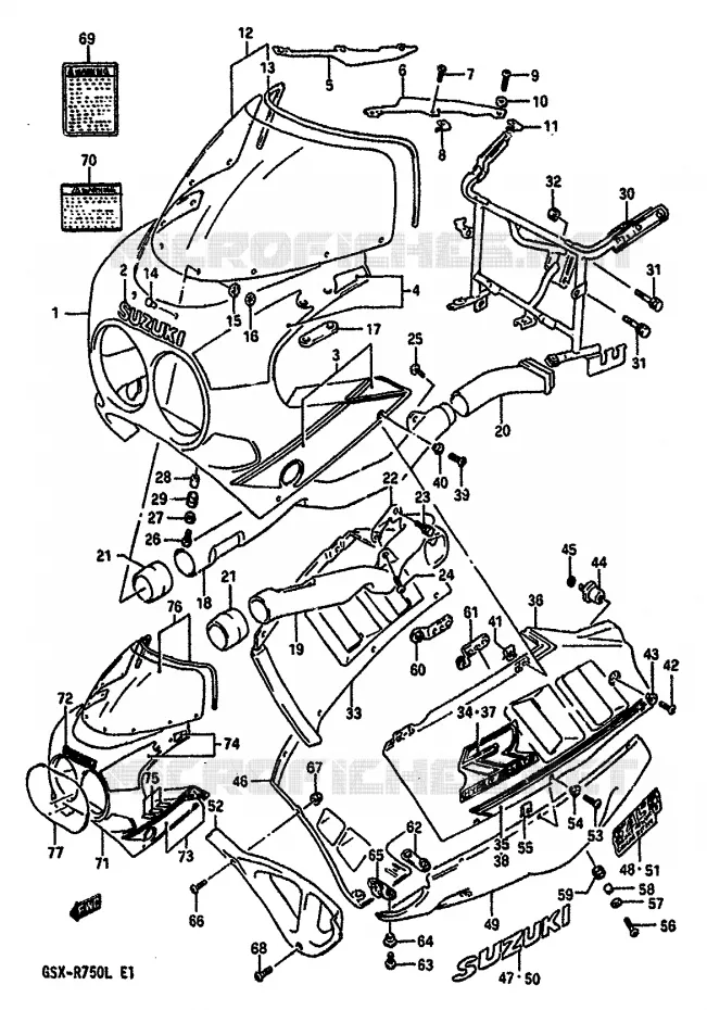 CARENAGE TETE DE FOURCHE (MODELE L 3CG) Suzuki MOTO 750 GSX-R 1990  GSX-R750L(J/K/L)