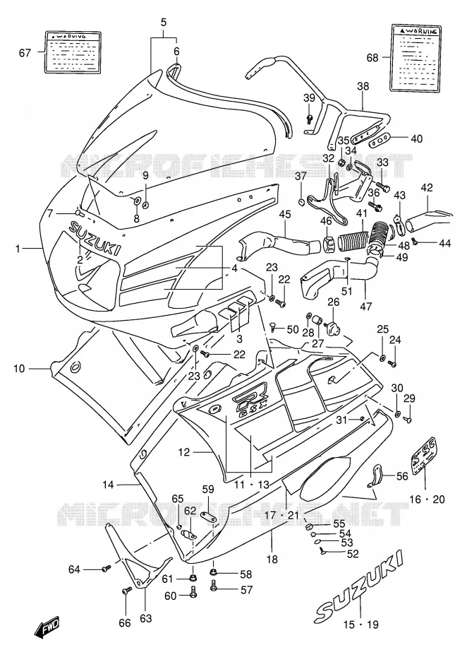 CARENAGE TETE DE FOURCHE (MODELE L 3SH) Suzuki MOTO 400 GSX-R 1994  GSX-R400RR(E30)