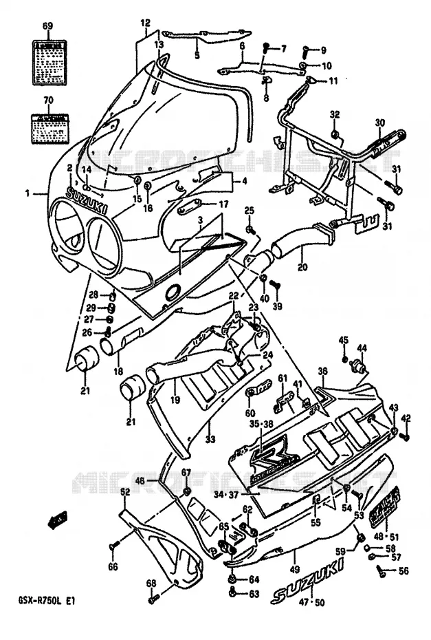 CARENAGE TETE DE FOURCHE (MODELE L 3SL,3RZ) Suzuki MOTO 750 GSX-R 1988  GSX-R750J(J/K/L)