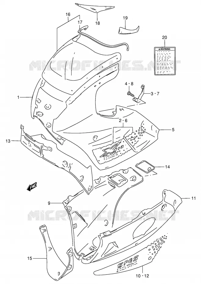 CARENAGE TETE DE FOURCHE (MODELE N) Suzuki MOTO 250 GSX 1993  GSX250FP(E24)