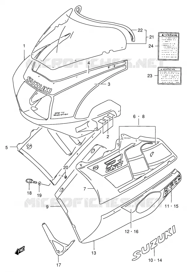 CARENAGES - ETIQUETTES (GSX-R400RFL) Suzuki MOTO 400 GSX-R 1991  GSX-R400RM(E30)