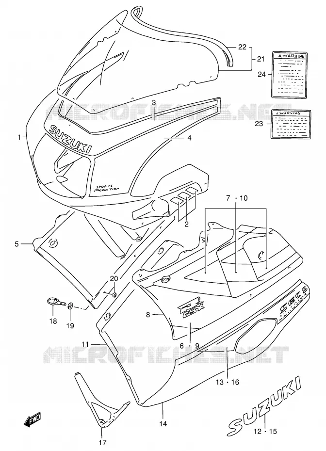 CARENAGES - ETIQUETTES (GSX-R400RFM) Suzuki MOTO 400 GSX-R 1990  GSX-R400RL(E30)