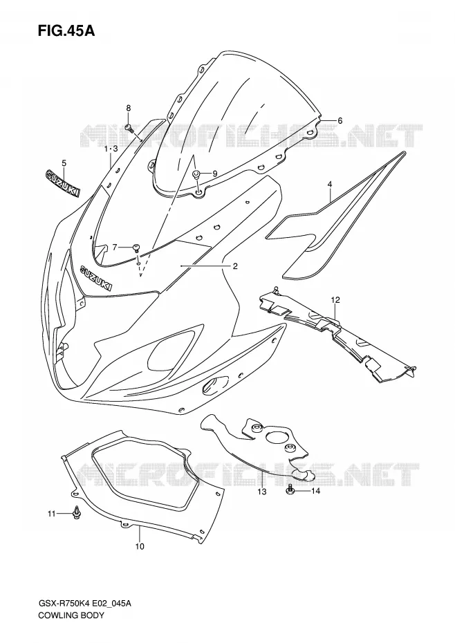 CARENAGES - ETIQUETTES (MODELE K5) Suzuki MOTO 750 GSX-R 2004  GSX-R750K4(E2)