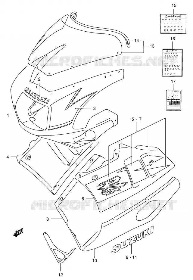 CARENAGES - ETIQUETTES (MODELE N 0UL) Suzuki MOTO 400 GSX-R 1992  GSX-R400RN(E30)
