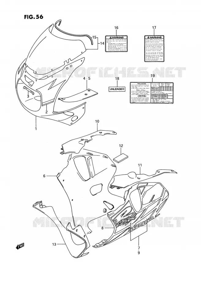 CARENAGES - ETIQUETTES (MODELE N 3WC) Suzuki MOTO 750 GSX-R 1995  GSX-R750WS(E2)