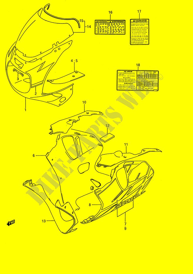 CARENAGES   ETIQUETTES (MODELE N M18,L97) pour Suzuki GSX-R 750 1994