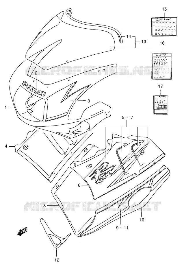 CARENAGES - ETIQUETTES (MODELE N N67) Suzuki MOTO 400 GSX-R 1992  GSX-R400RN(E30)